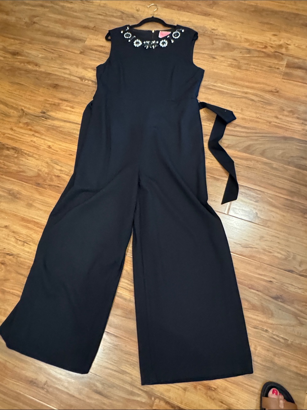 kate spade Black Jeweled Neck Sleeveless Wide-Leg Jumpsuit